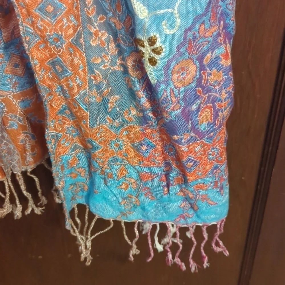 Time For Me Embroidered Bohemian Flowy Open Fringe Cardigan Size 2X - Picture 4 of 9